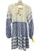 Oliphant Size S White & Blue Cotton Long Balloon Sleeve Pattern Block Tie Dress White & Blue / S