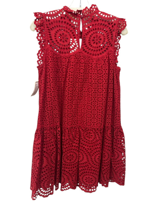 Ulla Johnson Size 4 Red Cotton Cap Sleeve Eyelet Ruffle Neck Baby Doll Dress Red / 4