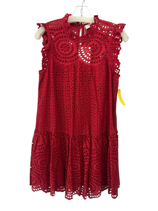 Ulla Johnson Size 4 Red Cotton Cap Sleeve Eyelet Ruffle Neck Baby Doll Dress Red / 4