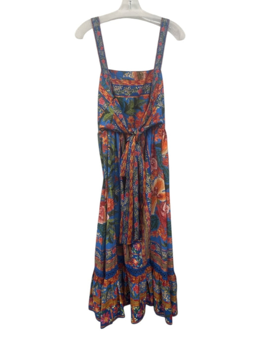 Farm Rio Size S Blue & Orange Cotton Floral Sleeveless Tie Back Dress Blue & Orange / S