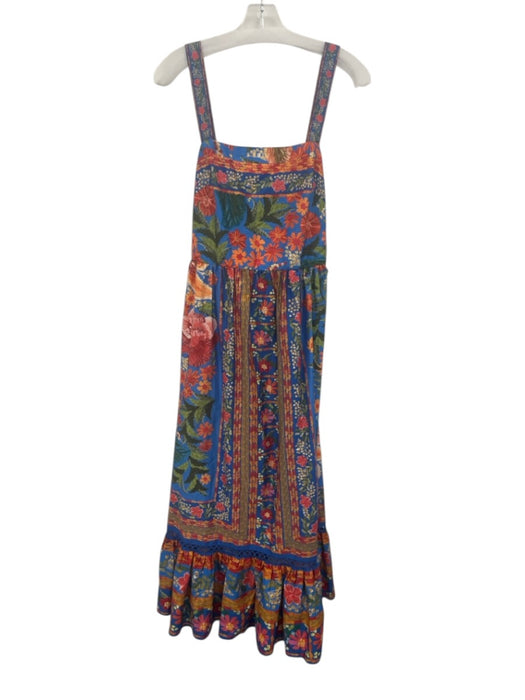 Farm Rio Size S Blue & Orange Cotton Floral Sleeveless Tie Back Dress Blue & Orange / S