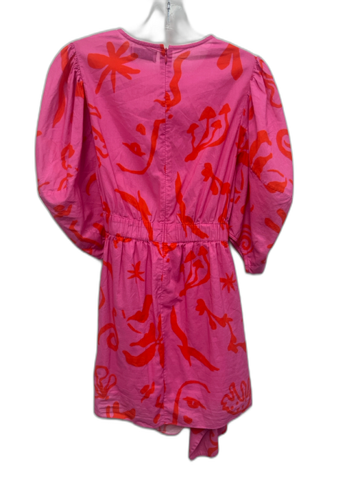 Rhode Size 0 Pink & Orange Cotton Doodle Print 3/4 Balloon Sleeve Back Zip Dress Pink & Orange / 0