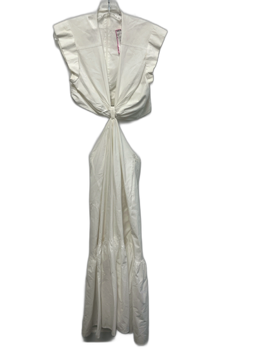 A.L.C. Size 2 White Cotton Cap Sleeve Knot Front Cutout V Neck Dress White / 2