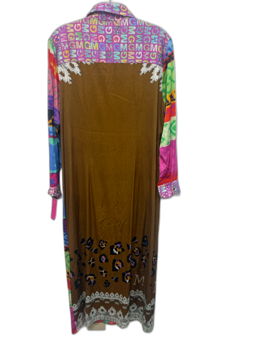 Mucho Gusto Size M Brown & Multi Viscose Blend Long Sleeve Mixed Print Dress Brown & Multi / M