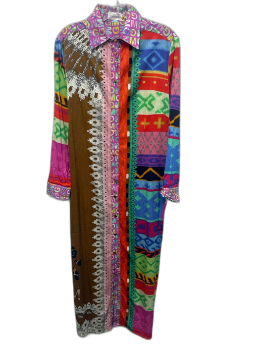 Mucho Gusto Size M Brown & Multi Viscose Blend Long Sleeve Mixed Print Dress Brown & Multi / M
