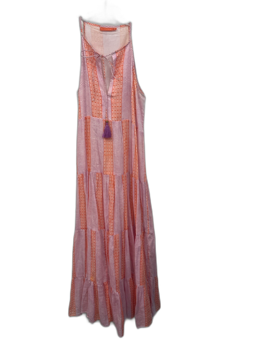 Oliphant Size S White, Orange & Purple Cotton Chevron Print Sleeveless Dress White, Orange & Purple / S