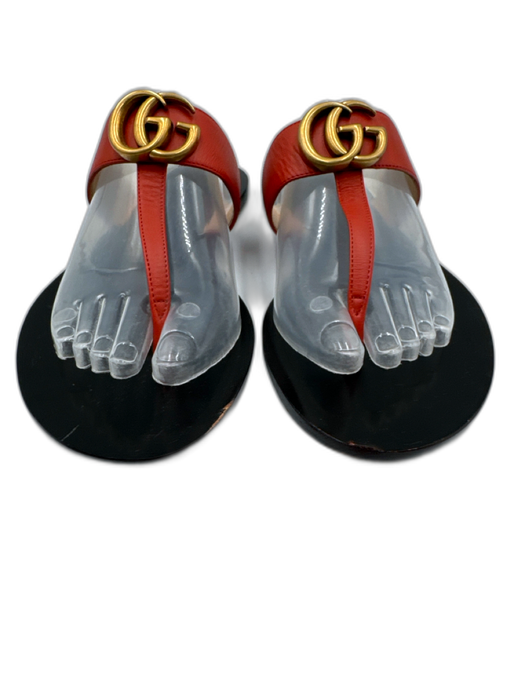 Gucci Shoe Size 38.5 Red, Gold & Black Leather Thong Double G Marmont Sandals Red, Gold & Black / 38.5