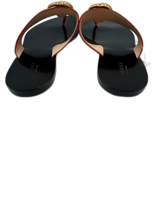 Gucci Shoe Size 38.5 Red, Gold & Black Leather Thong Double G Marmont Sandals Red, Gold & Black / 38.5