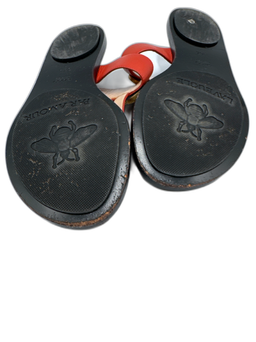 Gucci Shoe Size 38.5 Red, Gold & Black Leather Thong Double G Marmont Sandals Red, Gold & Black / 38.5