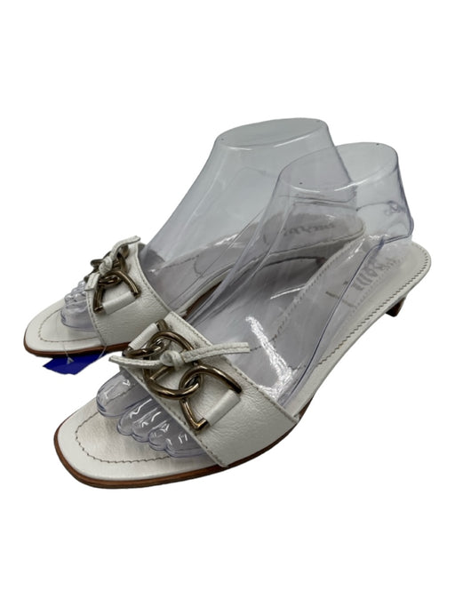 Prada Shoe Size 39.5 White Leather open toe Heel silver hardware Sandals White / 39.5