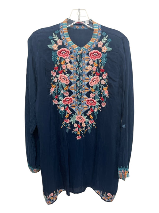 Johnny Was Size S navy blue & multi Cupra Rayon Floral Embroidery Top navy blue & multi / S