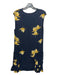 Marni Size 38 Navy Blue & Yellow Viscose V Neck Floral Print Front Pockets Dress Navy Blue & Yellow / 38