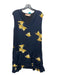 Marni Size 38 Navy Blue & Yellow Viscose V Neck Floral Print Front Pockets Dress Navy Blue & Yellow / 38