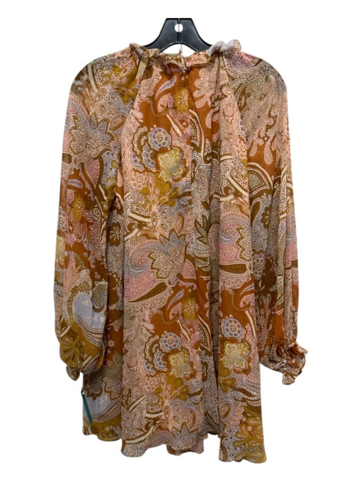 House of Harlow 1960 Size XS Orange & Multi Polyester Ruffle Tie Detail Dress Orange & Multi / XS