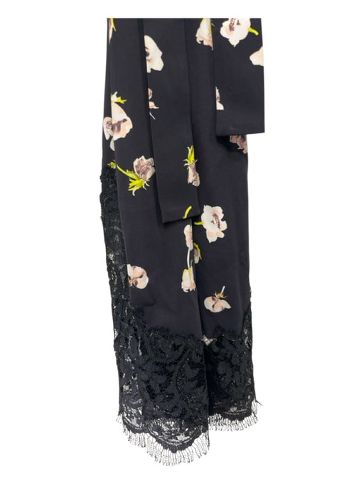 Lela Rose Black & Multi Synthetic floral print Belted Lace Trim Scalloped Dress Black & Multi