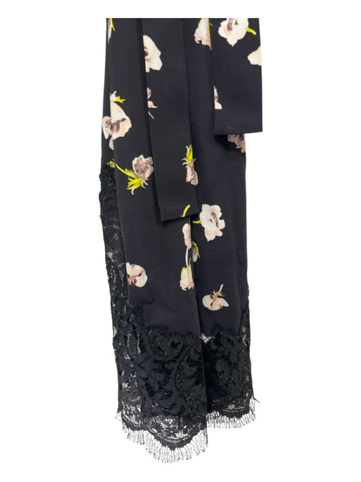 Lela Rose Black & Multi Synthetic floral print Belted Lace Trim Scalloped Dress Black & Multi