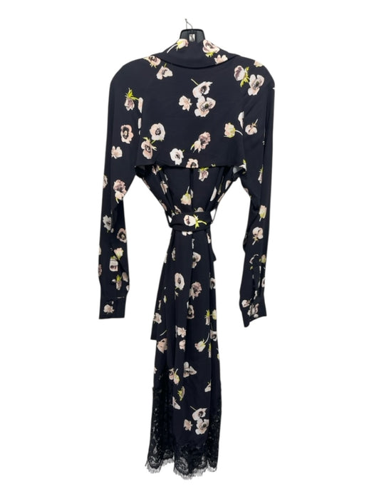 Lela Rose Black & Multi Synthetic floral print Belted Lace Trim Scalloped Dress Black & Multi