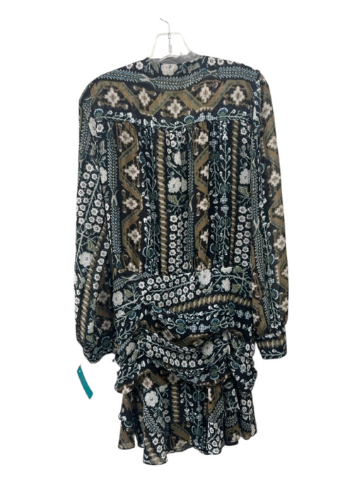 Veronica Beard Size S/M Black & Multi Polyester Ruched Tie Detail Dress Black & Multi / S/M