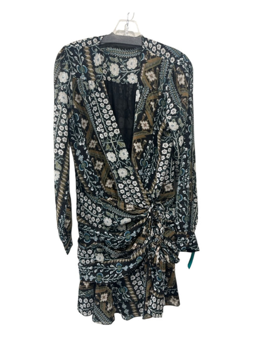 Veronica Beard Size S/M Black & Multi Polyester Ruched Tie Detail Dress Black & Multi / S/M