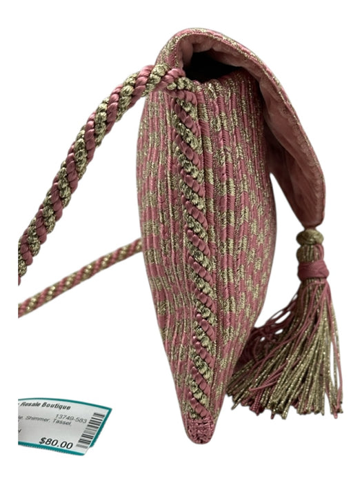 Rebecca De Ravenel Pink & Gold Textile Shimmer Tassel Braided Bag Pink & Gold