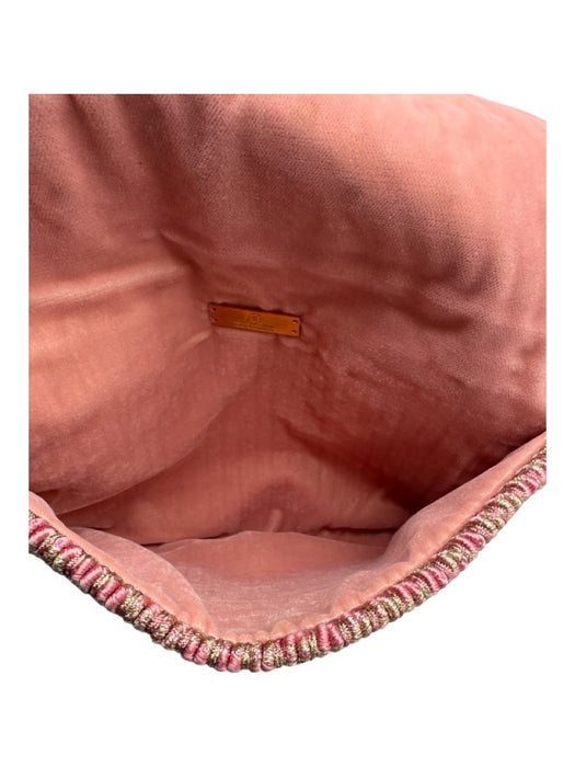 Rebecca De Ravenel Pink & Gold Textile Shimmer Tassel Braided Bag Pink & Gold