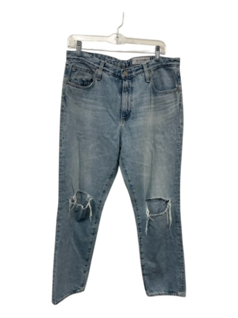 AG Size 31 Light Wash Cotton Denim Mid Rise Ripped Zip Fly Straight Leg Jeans Light Wash / 31