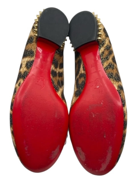 Christian Louboutin Shoe Size 38 Brown, Black, Gold Animal Print Studs Flats Brown, Black, Gold / 38