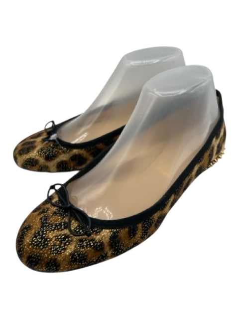 Christian Louboutin Shoe Size 38 Brown, Black, Gold Animal Print Studs Flats Brown, Black, Gold / 38