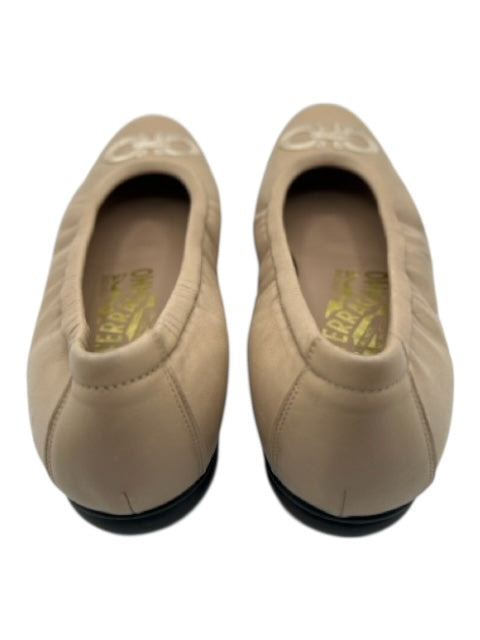 Salvatore Ferragamo Shoe Size 6 Beige Leather Almond Toe Embroidered Logo Flats Beige / 6