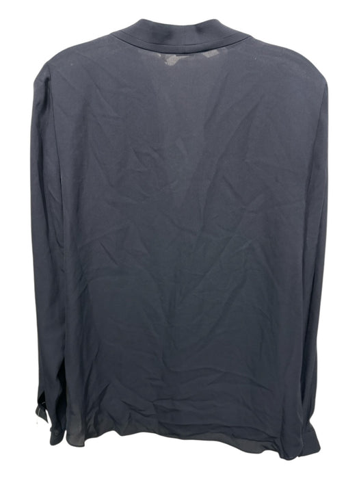 Elie Tahari Size Medium Navy Blue Silk Long Sleeve Button Front Top Navy Blue / Medium