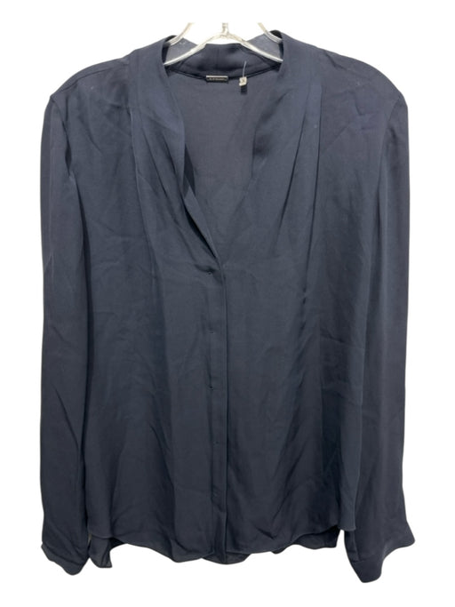 Elie Tahari Size Medium Navy Blue Silk Long Sleeve Button Front Top Navy Blue / Medium