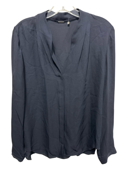 Elie Tahari Size Medium Navy Blue Silk Long Sleeve Button Front Top Navy Blue / Medium