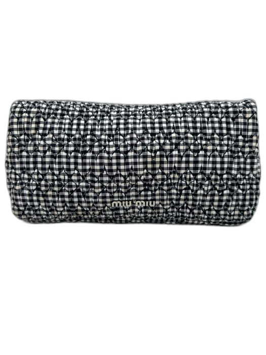 Miu Miu Black & White Textile & Leather Gingham Silver Tone Hardware Bag Black & White