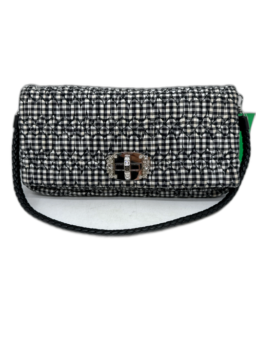 Miu Miu Black & White Textile & Leather Gingham Silver Tone Hardware Bag Black & White