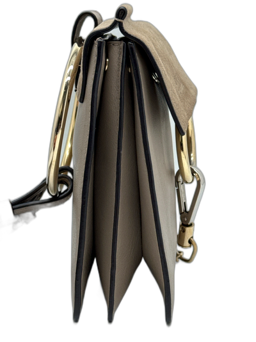 Chloe Taupe Beige Leather Gold Tone Hardware Ring Detail Crossbody Bag Taupe Beige