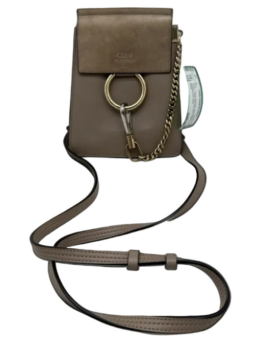 Chloe Taupe Beige Leather Gold Tone Hardware Ring Detail Crossbody Bag Taupe Beige