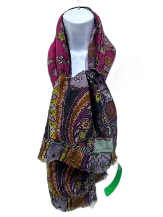 Etro Magenta, Purple, & Multi Paisley Frayed Edge Rectangle scarf Magenta, Purple, & Multi