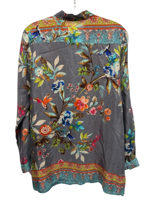 Johnny Was Size S Gray & multi Silk Long Sleeve Floral Collar Button up Top Gray & multi / S