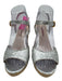 Prada Shoe Size 38.5 Silver & Beige Cork Raffia Glitter Ankle Strap Wedges Silver & Beige / 38.5