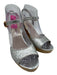 Prada Shoe Size 38.5 Silver & Beige Cork Raffia Glitter Ankle Strap Wedges Silver & Beige / 38.5