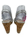 Prada Shoe Size 38.5 Silver & Beige Cork Raffia Glitter Ankle Strap Wedges Silver & Beige / 38.5