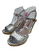 Prada Shoe Size 38.5 Silver & Beige Cork Raffia Glitter Ankle Strap Wedges Silver & Beige / 38.5
