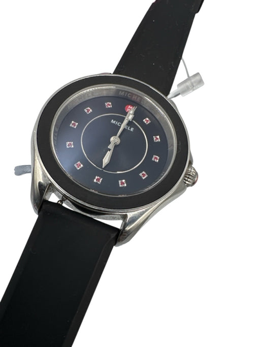 Michele Silver, Black & Red Stainless steel Silicone Stone Detail Watches Silver, Black & Red