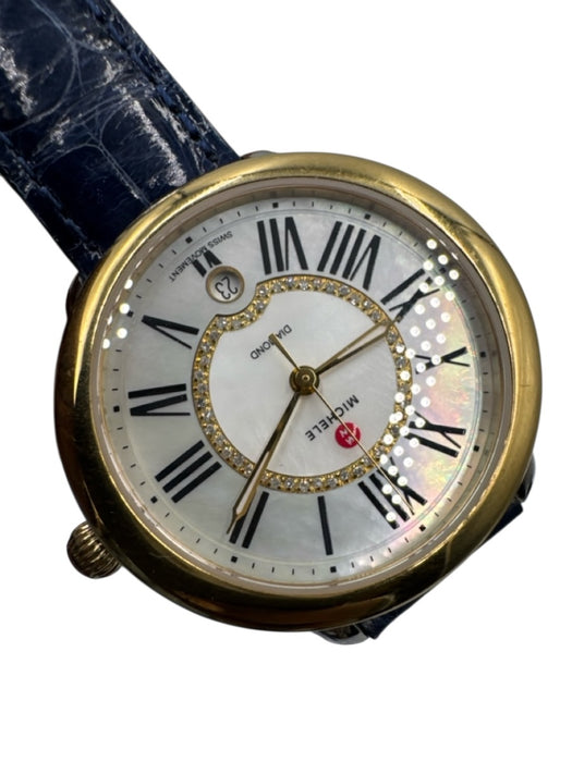 Michele Gold, White, Navy Blue Stainless steel Alligator Diamonds Watches Gold, White, Navy Blue