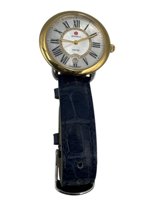 Michele Gold, White, Navy Blue Stainless steel Alligator Diamonds Watches Gold, White, Navy Blue