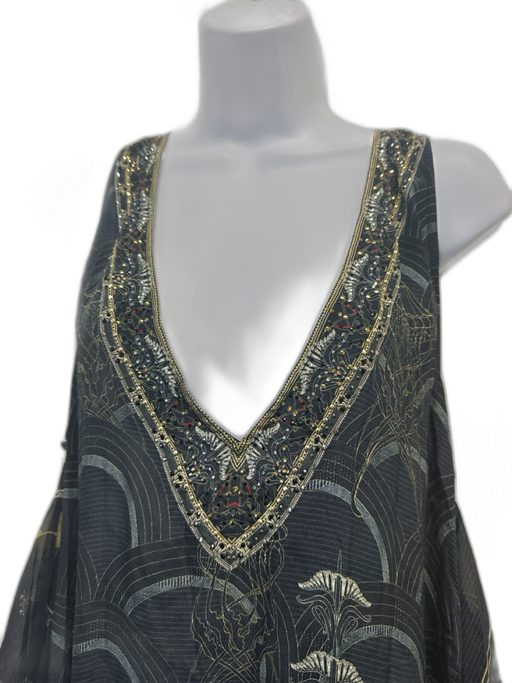 Camila Size Medium Navy & Multi Silk Crystal Maxi Sheer Sleeveless Dress Navy & Multi / Medium