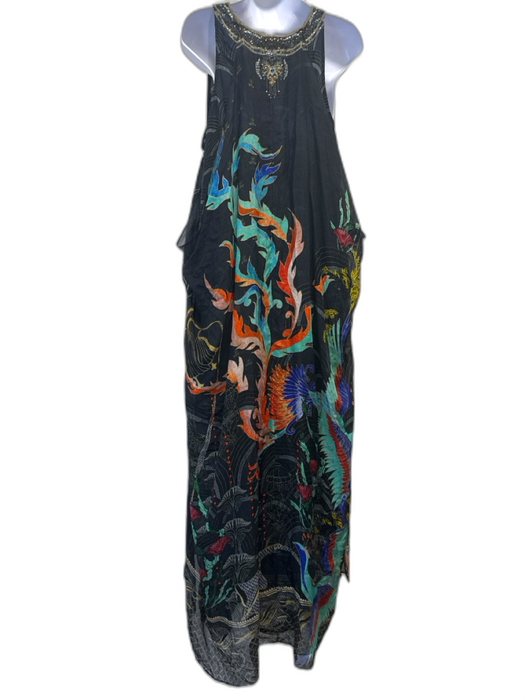 Camila Size Medium Navy & Multi Silk Crystal Maxi Sheer Sleeveless Dress Navy & Multi / Medium