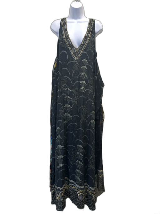 Camila Size Medium Navy & Multi Silk Crystal Maxi Sheer Sleeveless Dress Navy & Multi / Medium