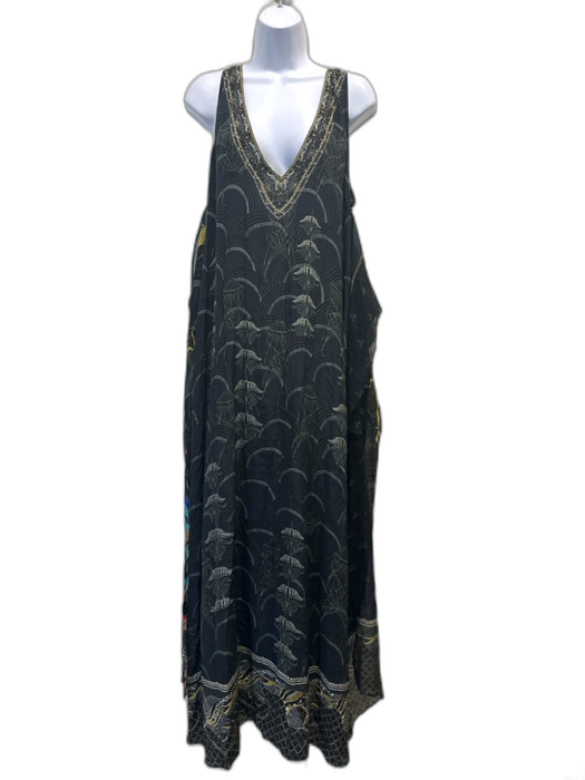 Camila Size Medium Navy & Multi Silk Crystal Maxi Sheer Sleeveless Dress Navy & Multi / Medium