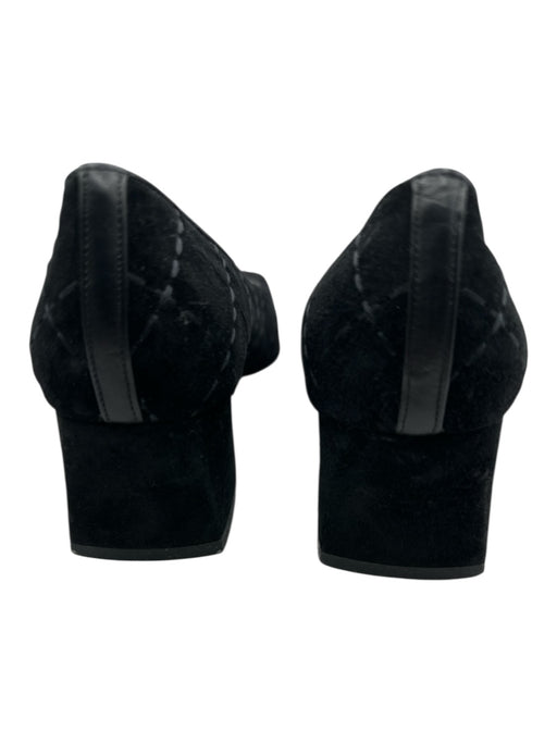 Salvatore Ferragamo Shoe Size 8.5 Black Leather & Suede Quilted Square Toe Pumps Black / 8.5